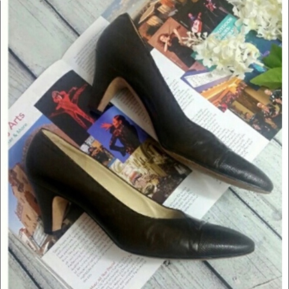 Authentic SALVATORE FERRAGAMO Brown leather pump kitten heels Lizard size 9 - Picture 4 of 10